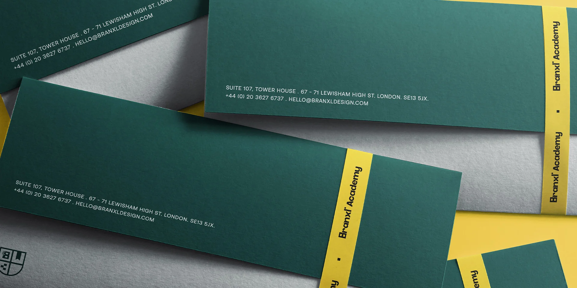 Branxl Academy branded stationery and envelopes