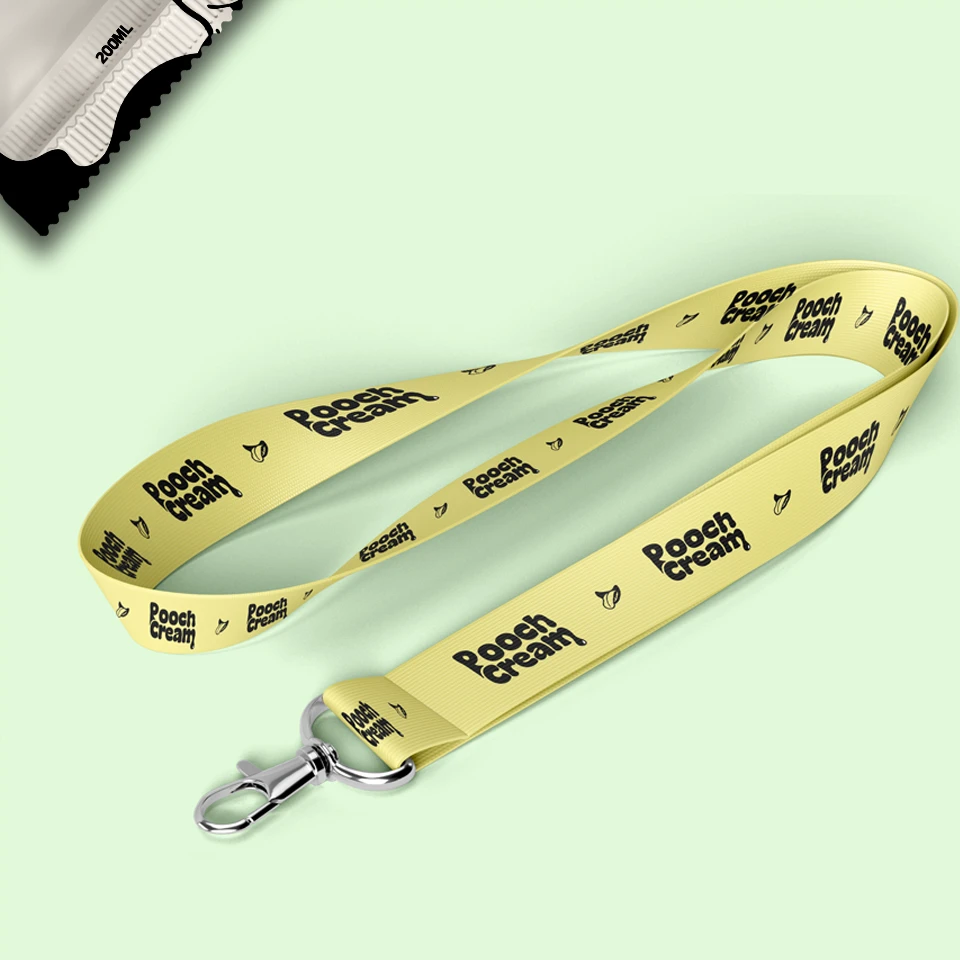 pooch-cream-branded-yellow-lanyard-merchandise-branxldesign